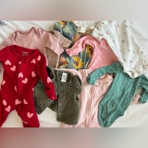 Newborn Baby Onesies and Rompers Set - Carters, Burts Bees, 9 piece lot